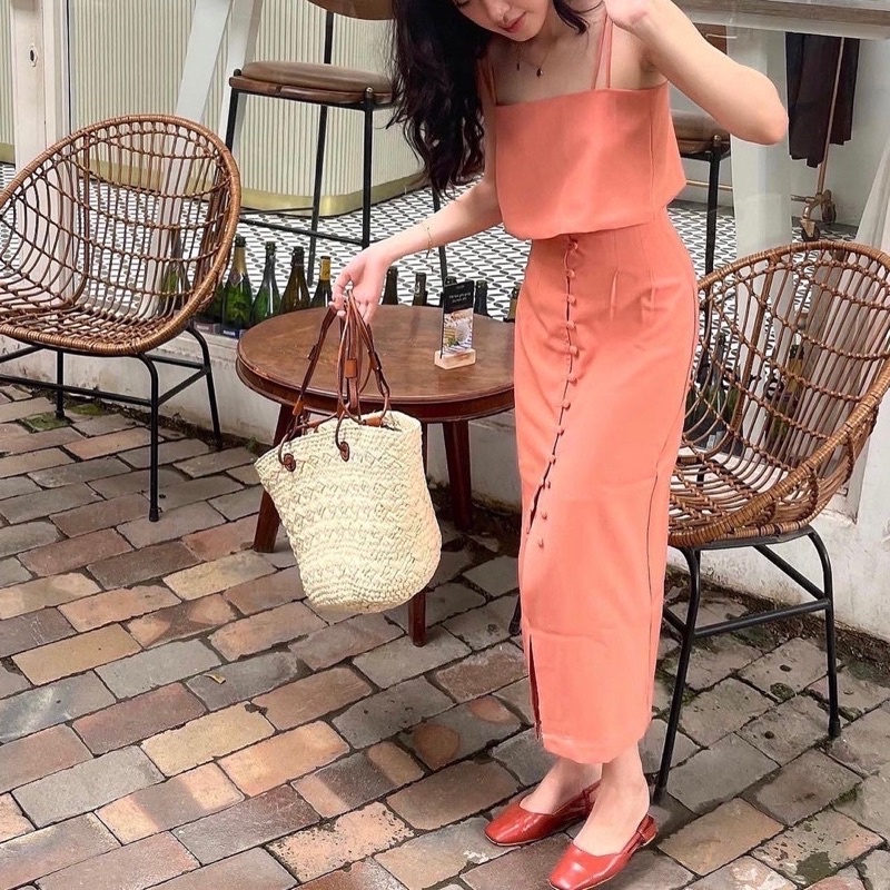 LILLIE | Set váy 2 dây nút bọc