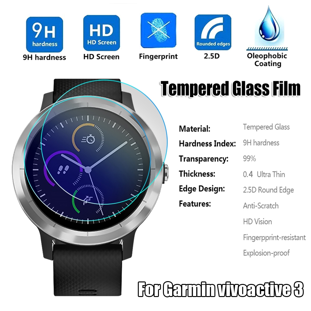 Bộ 3 kính cường lực bảo vệ màn hình HD 9H 2.5D cho đồng hồ Garmin Vivoactive 3