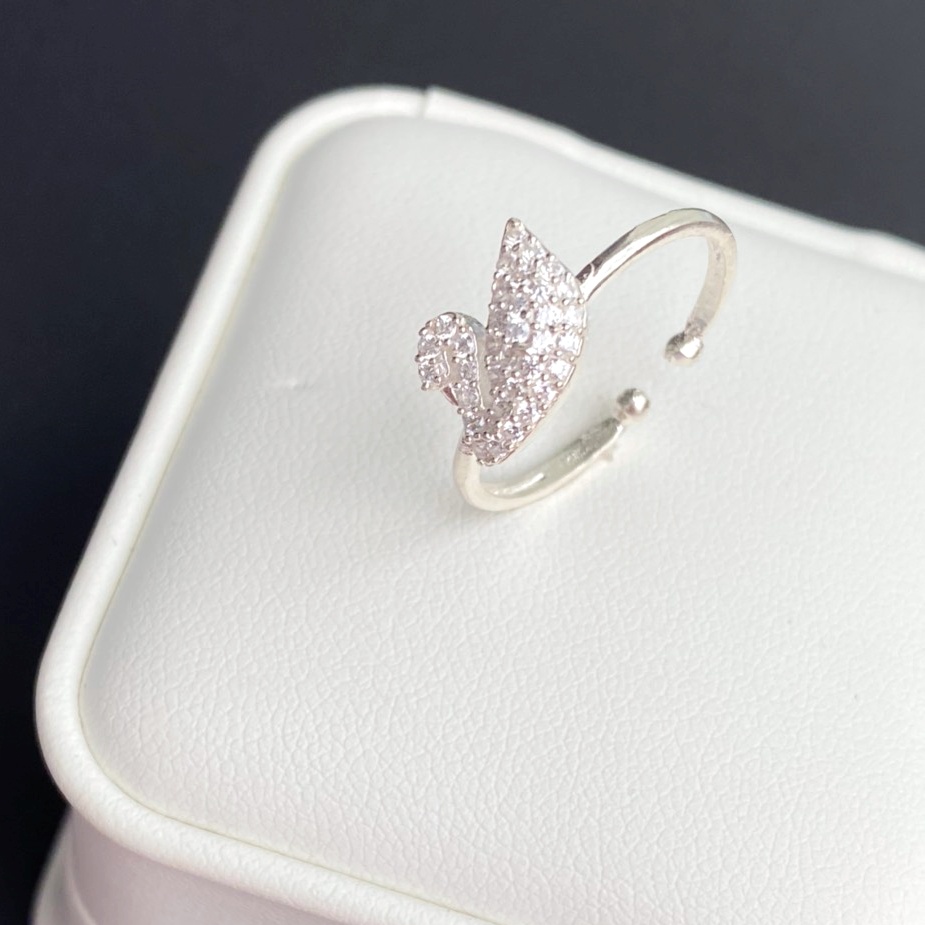 Nhẫn hở bạc nữ mặt thiên nga đính đá, nhẫn bạc ta free size - Trang sức bạc Evasilver