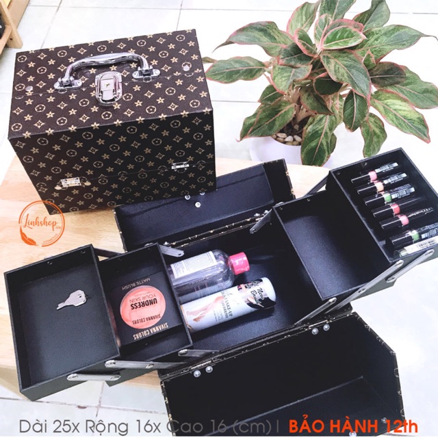 [Bảo hành 12th] Hộp đựng đồ trang điểm có ổ khoá hoạ tiết bông nâu sang trọng