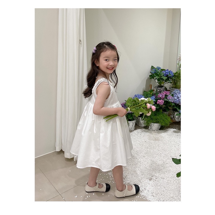 Váy babydoll hở lưng bé gái chất thô, váy thô nến sát nách thiết kế cổ sang chảnh cho bé