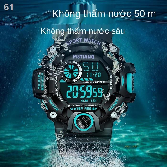 Đồng hồ điện tử thể thao không thấm nước bơi 50m thời trang Hàn Quốc cậu bé học sinh trung phát sáng nam nữR