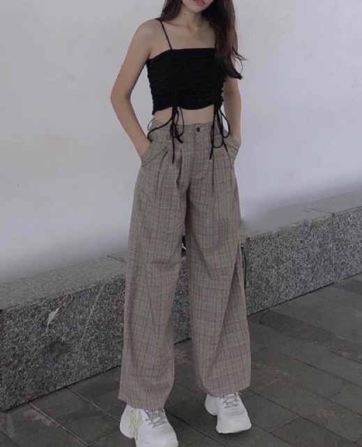 Set quần kẻ áo dây rút