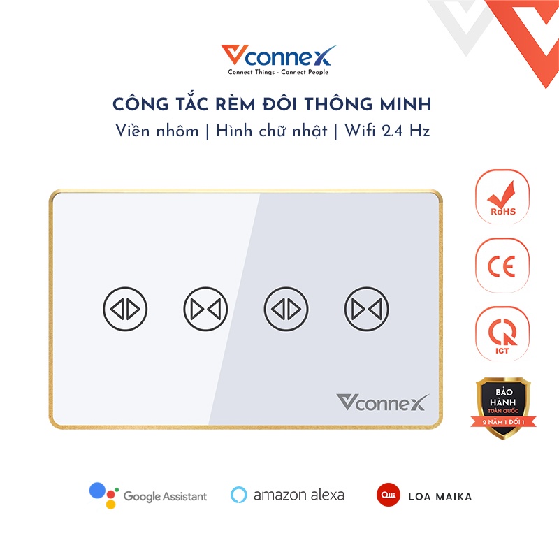 Công tắc rèm thông minh Vconnex - Dành cho rèm đôi, có viền nhôm