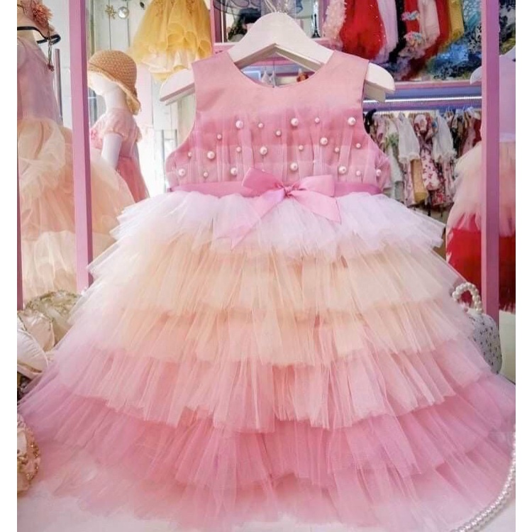 Đầm công chúa cầu vồng,nhiều tầng đính hạt xinh xắn cho bé gái