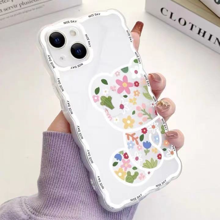 Ốp Điện Thoại In Hình Gấu Và Hoa Cho Iphone 13 Pro Max/ 12/ 11/ XS/ XR/ X/ 8/ 7/ 6/ 6s/ Plus SE2020