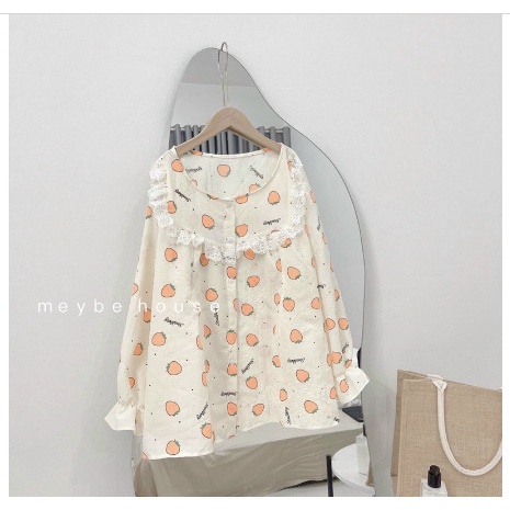 Bộ Pijama pha ren ngực cho mẹ mặc sau sinh_đồ bộ bầu cho con bú Chất liệu đũi xốp dày dặn cho mùa thu đông