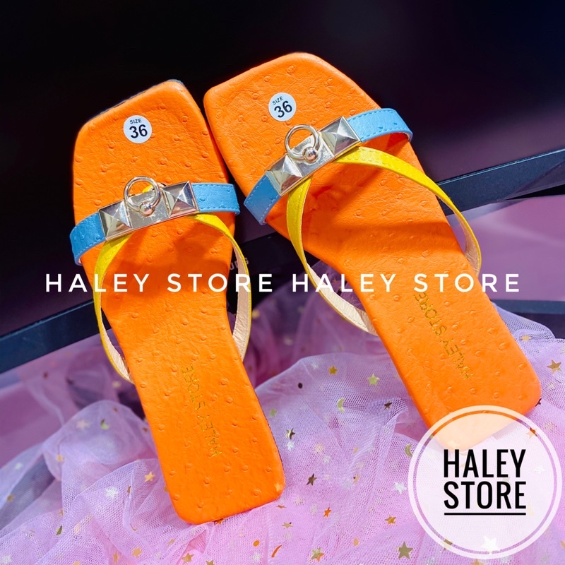 Dép nữ kẹp bệt khoá tag H M M da sần hột hottrend đi chơi đi biển đi học đi làm HALEY STORE