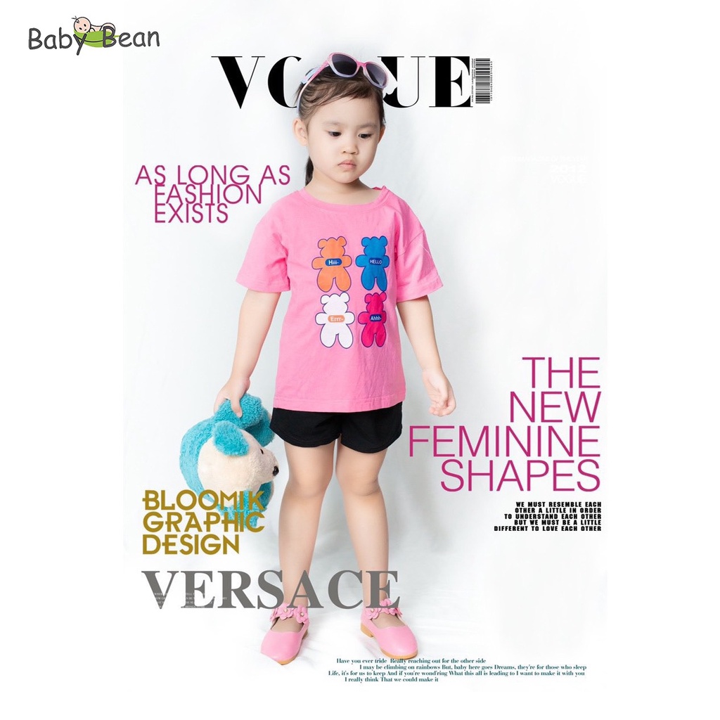 Bộ Đồ Thun Cotton in hình Gấu Bé Gái BabyBean