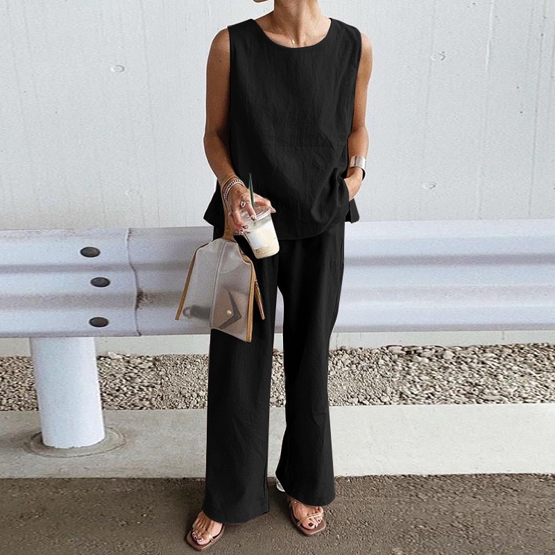 Bộ Áo thun ZANZEA không tay và Quần dài ống rộng nữ tính