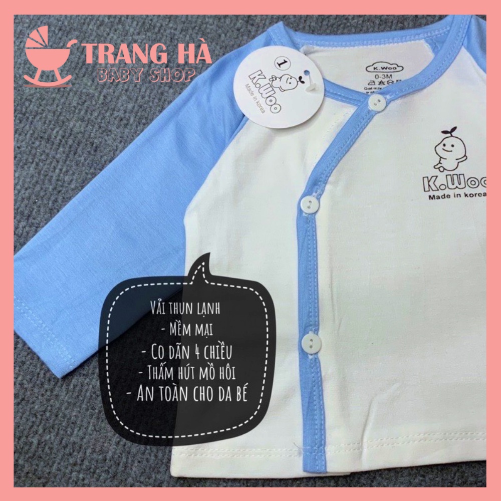 Bộ Sơ Sinh Thun lạnh Dài tay Cúc Chéo Kwoo, Bộ Thun Lạnh Phối Tay Thời Trang, Quần Đáp Đũng Cho Bé 3-10kg