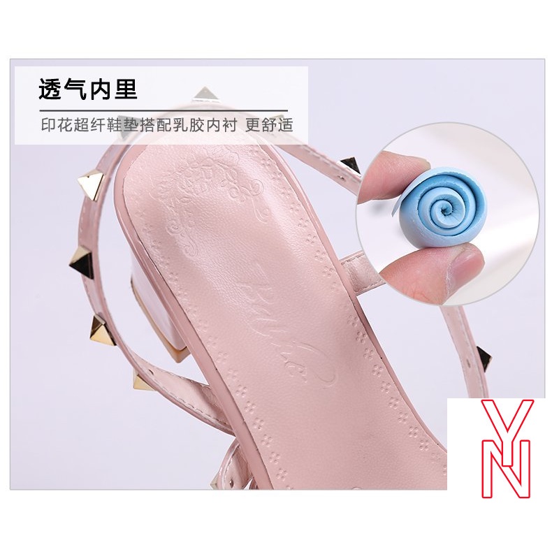 Giày Sandal Cao Gót Hở Mũi Phối Đinh Tán Phong Cách Hàn Quốc Dành Cho Nữ Size 41