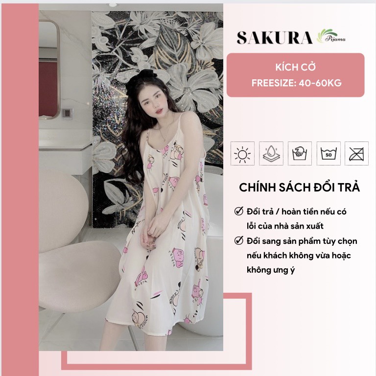 Váy 2 dây dáng dài đi biển sexy xinh đẹp lụa ngủ cao cấp SAKURA DD