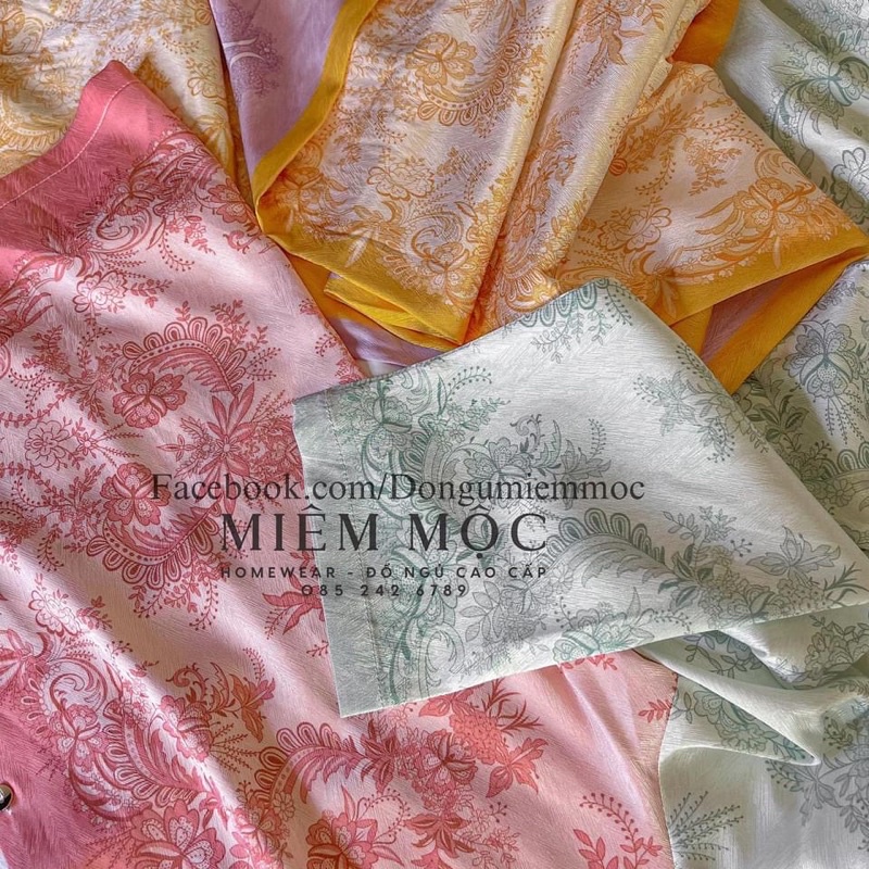 bộ ngủ mặc nhà pijama lụa xước cao cấp Quảng Châu khăn thái