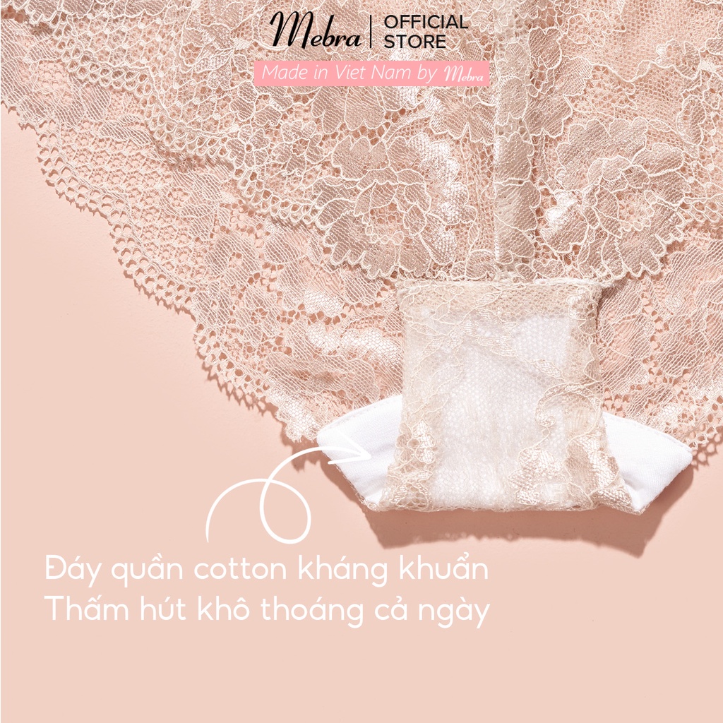 Quần lót ren hoa nữ màu da gợi cảm không viền may đáy cotton kháng khuẩn co giãn có size cao cấp Mebra Q045