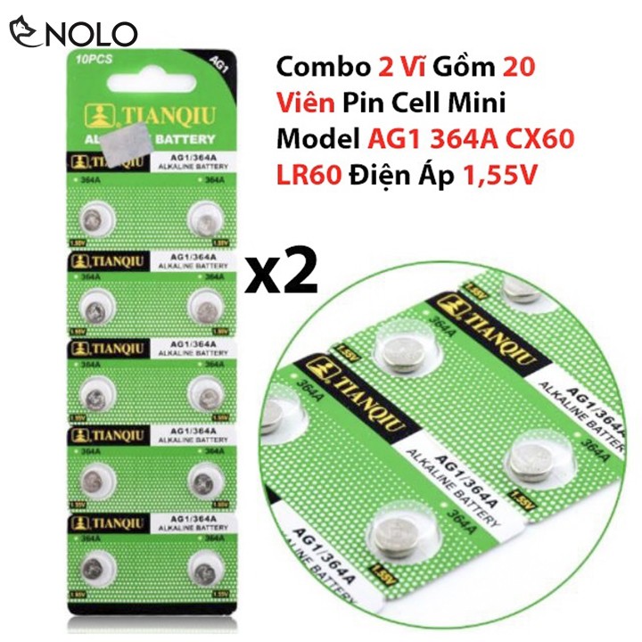 Combo 2 Vĩ Gồm 20 Viên Pin Cell Mini AG1 364A CX60 LR60 Điện Áp 1,55V