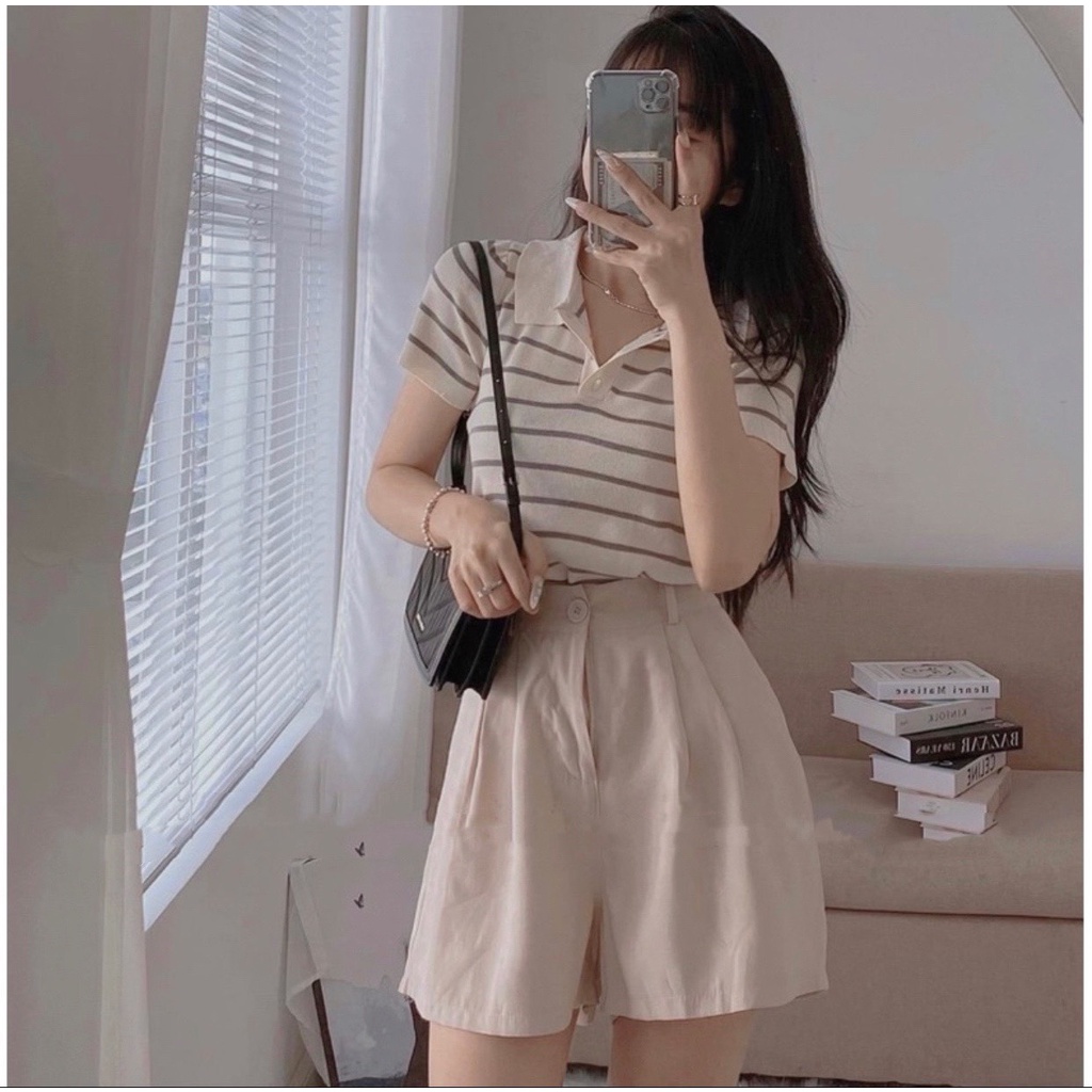 LOVI SHOP - Quần short Noo nút 3 màu trắng/đen/kem
