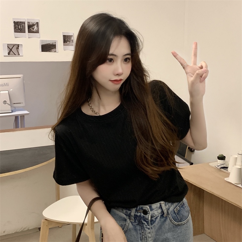 Áo thun SUXI tay ngắn cổ tròn màu sắc đơn giản dễ phối đồ thời trang mùa hè cho nữ