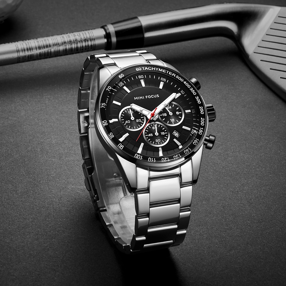Đồng hồ nam MINI FOCUS MF0187G.01 dây thép viền thép không gỉ màu bạc mặt đen 3 kim hàng chính hãng cao cấp Nhật Bản | BigBuy360 - bigbuy360.vn