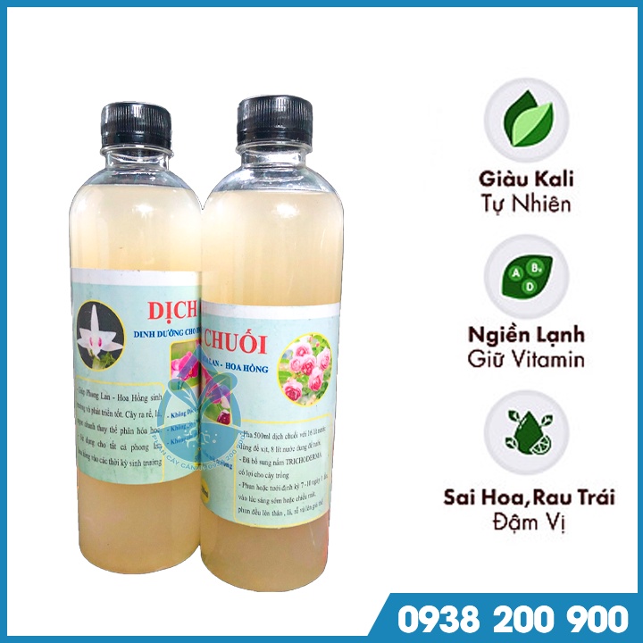 Dịch chuối vi sinh đậm đặc chai 500ml dùng tưới rau, hoa hồng, hoa mai, hoa lan