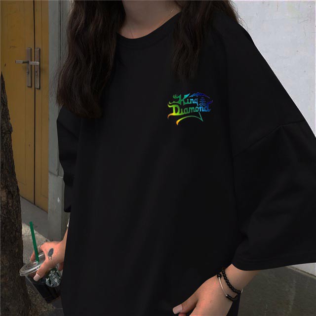 Áo phông form rộng nam nữ Phản Quang Đa Sắc King Diamond dáng tay lỡ, áo thun Unisex đen trắng basic oversize