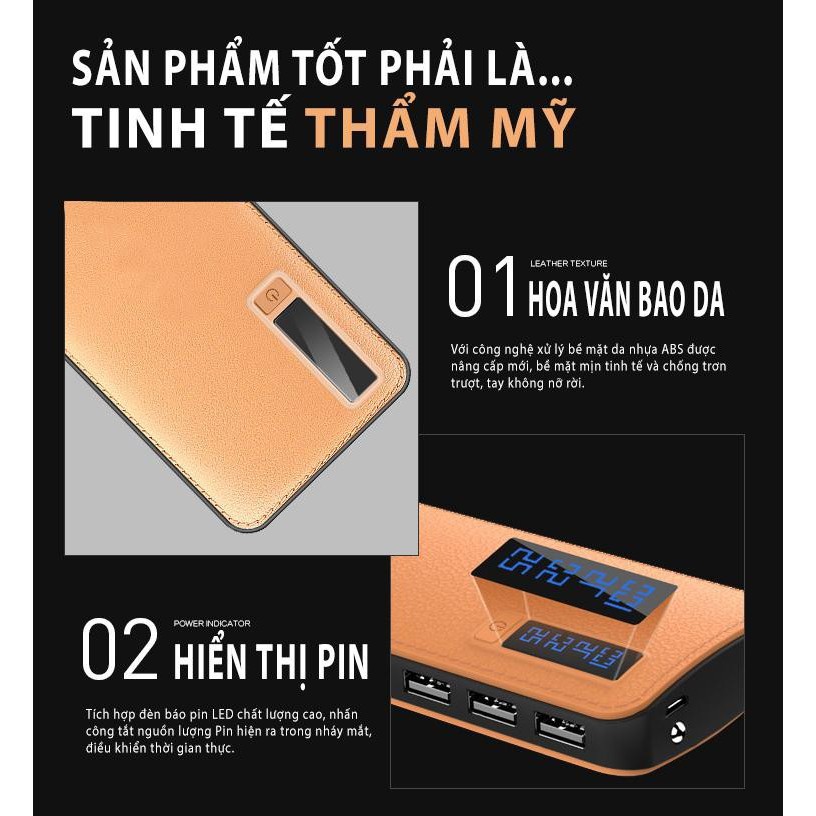 Sạc dự phòng vỏ da 30000mah  FREE SHIP  Pin dự phòng POWER BOX Vỏ Da Sang Trọng sạc cực nhanh