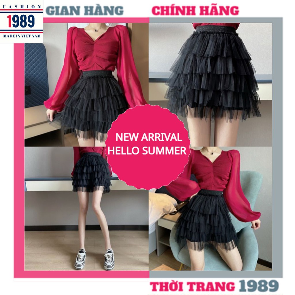 (video ảnh thât) Chân váy ngắn tầng chất voan lưới tầng có quần lót trong phong cách vintage - ulzzang  thời trang1989