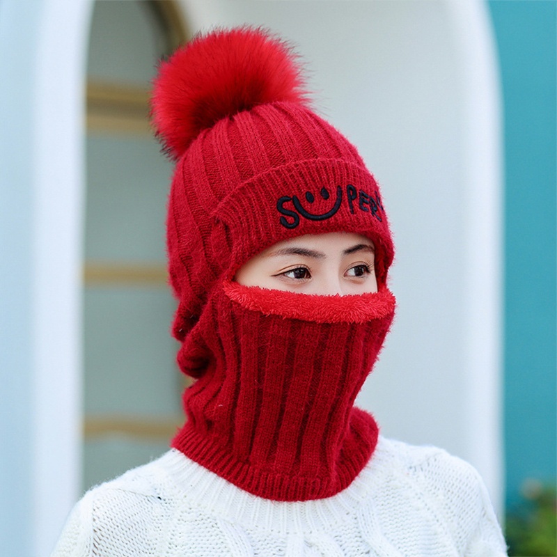 Mũ beanie Trùm Đầu Giữ Ấm Mùa Đông Có Khóa Kéo Thêu Chữ Cho Nữ