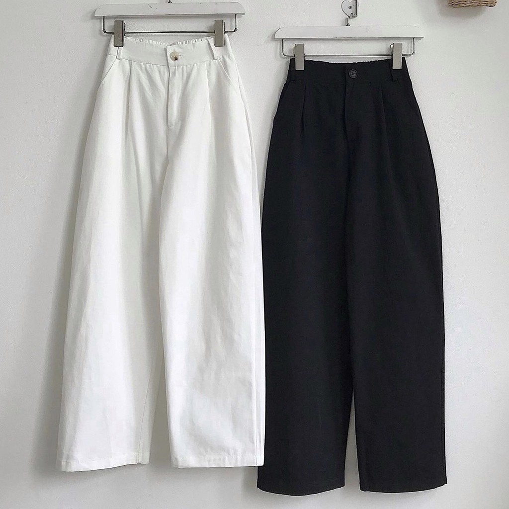 Quần Dài Nữ Ống Rộng Xếp Ly LOSI Vải Kaki Phong Cách Ulzzang – Tuni Store
