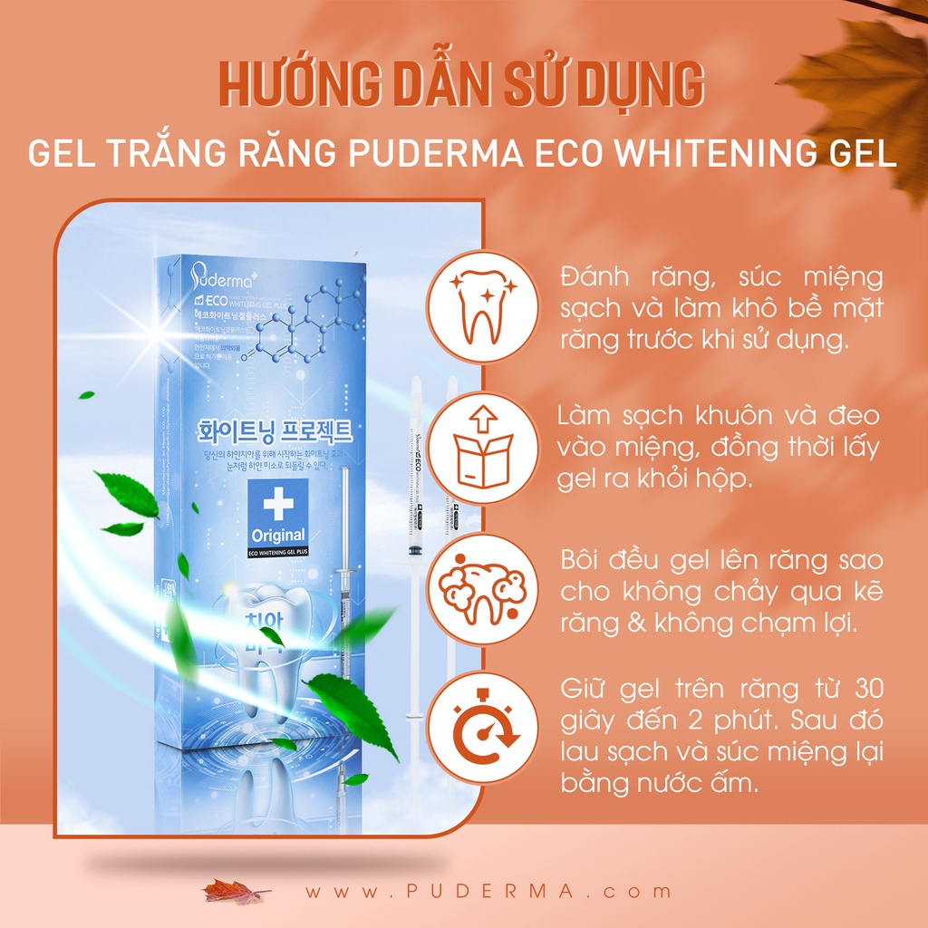 Puderma Eco Whitening Gel Plus Làm Trắng Răng, Chăm Sóc Răng Miệng Tiết Kiệm, An Toàn Hiệu Quả Trong 1 Tuần Sử Dụng,