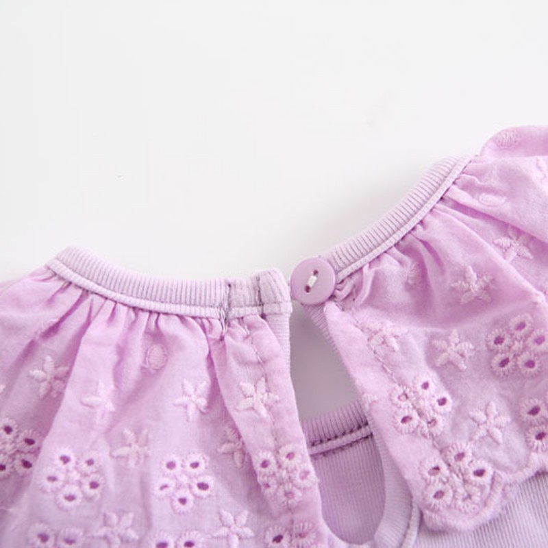 Áo cotton tay dài cổ phối ren kiểu Hàn Quốc