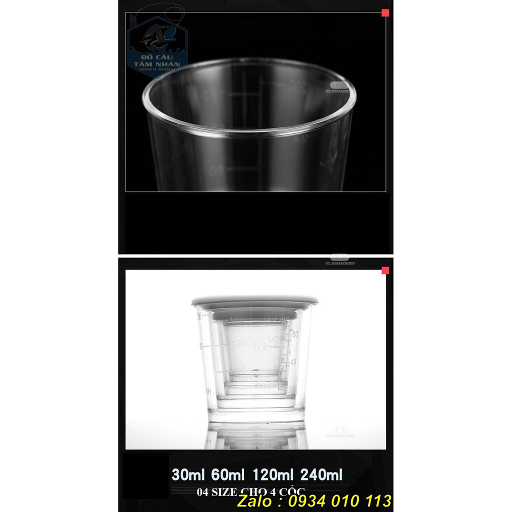 Bộ cốc 4 cái dùng để pha trộn mồi câu