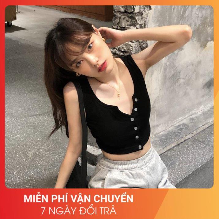 Áo Ba Lỗ Phối Khuy Cổ V 24AP Nữ [FREESHIP] 🌸 Croptop thun tăm body dáng ôm thể thao, học sinh cá tính Ulzzang 🌸
