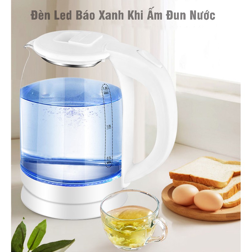 Ấm Siêu Tốc Thủy Tinh - Ấm Đun Nước Thủy Tinh Công Suất Lớn 1500W Dung Tích 1.8 Lít HB88