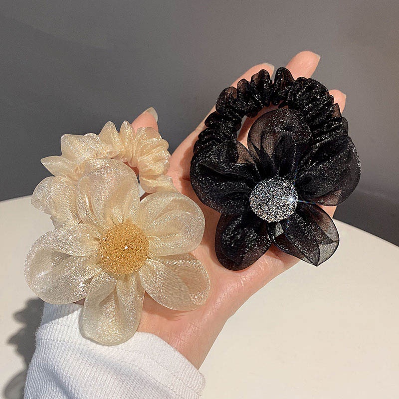 Dây Cột Tóc Cao Su Xếp Ly In Họa Tiết Hoa / Chấm Bi Dễ Thương Thời Trang Cho Nữ