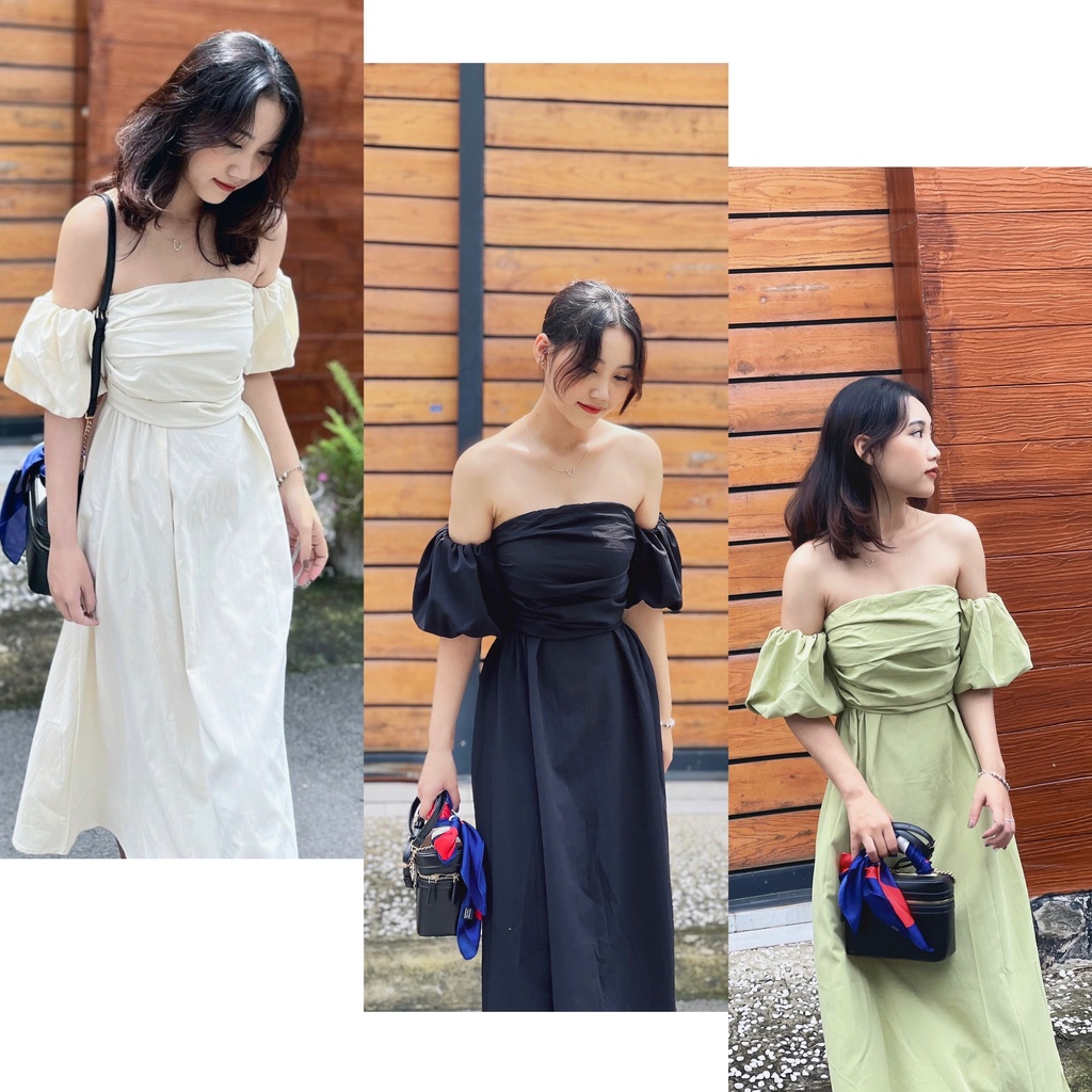 (HÀNG SẴN - HÌNH THẬT) Váy midi nhún ngực - Váy đi tiệc, đầm đi chơi mặc được 2 kiểu, freesize