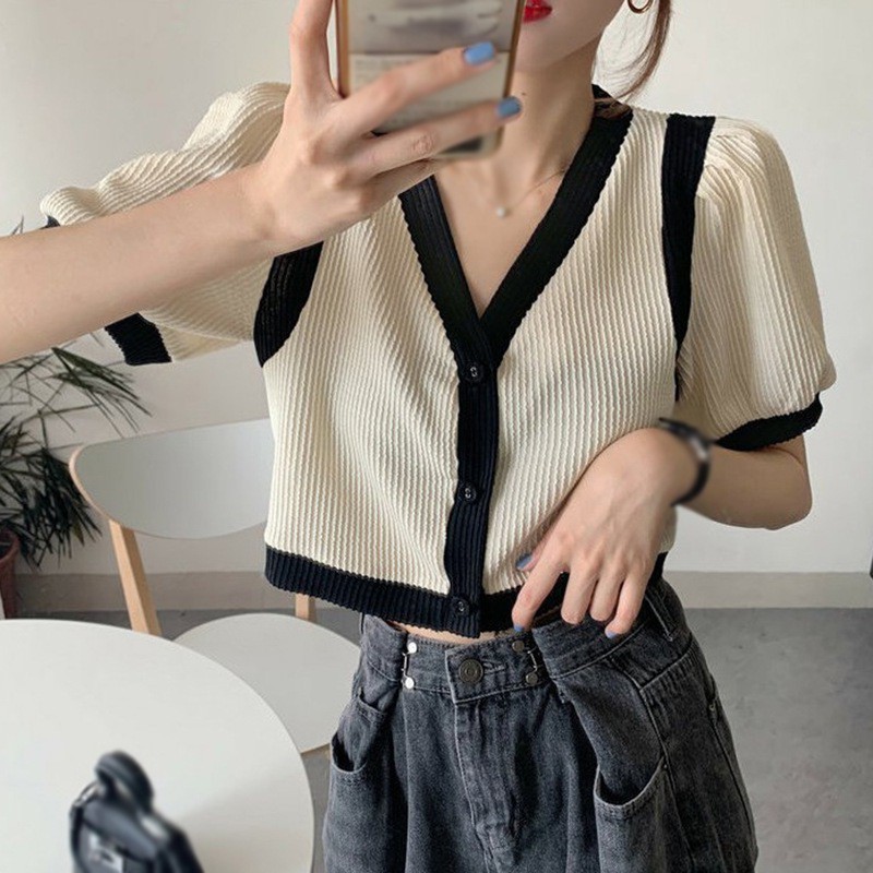 Áo Nữ Tay Ngắn Cổ Chữ V Thời Trang Quyến Rũ