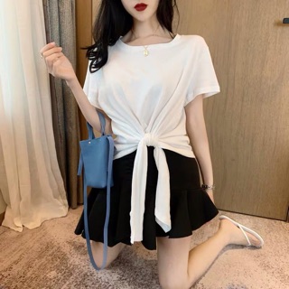 ♥️(Có ảnh thật, sẵn áo đen) Set thun chân váy áo cột nơ♥️