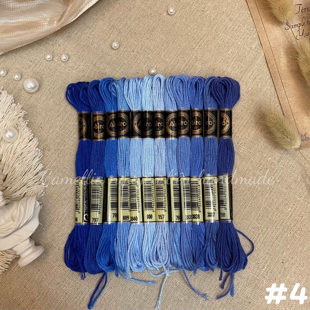 Set Chỉ Thêu Airo Tông Xanh Dương, Chỉ Thêu Cotton Chính Hãng Chất Lượng Giá Rẻ