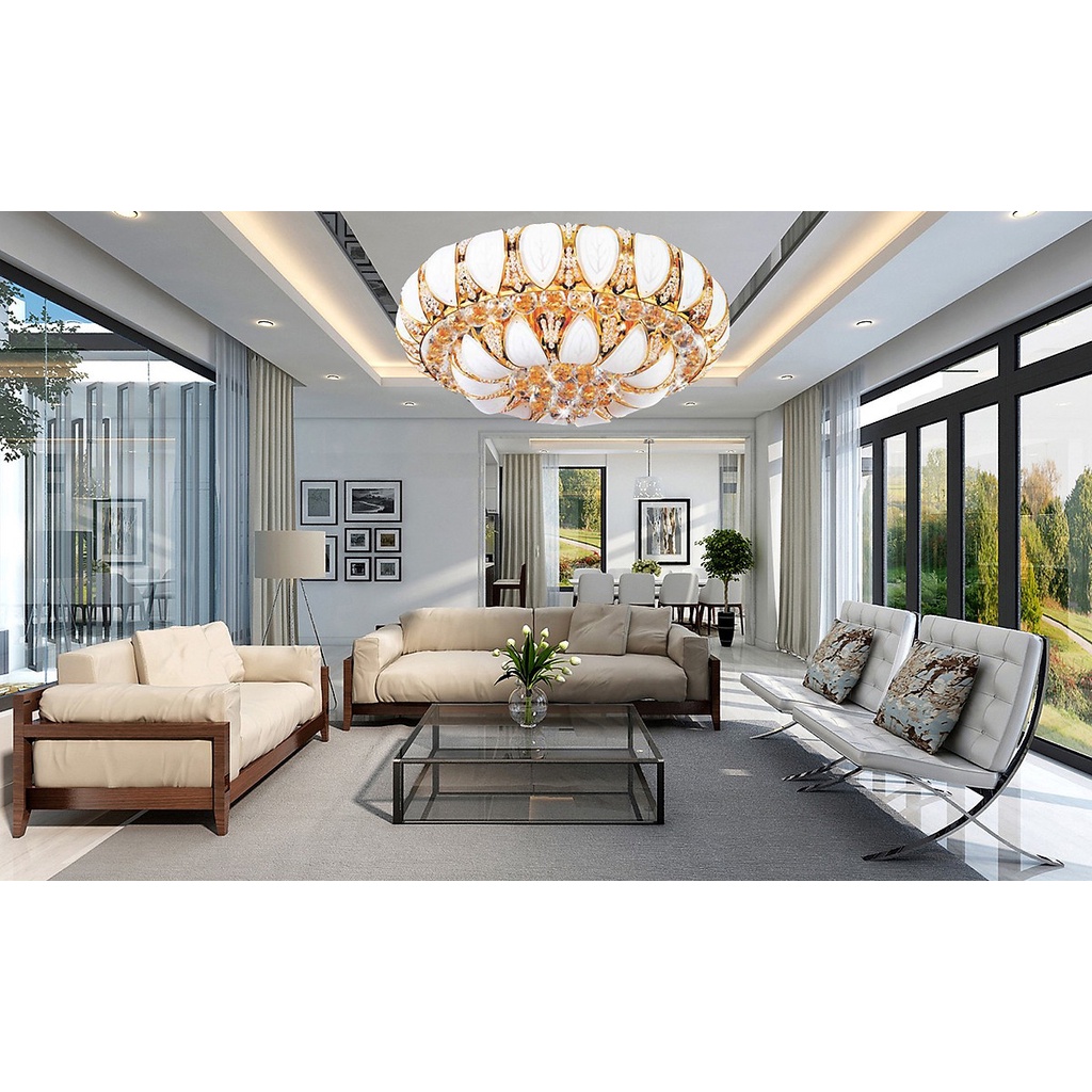 Đèn mâm ốp trần - pha lê trang trí VKT-NC-8047A kích thước 600mm có điều khiển từ xa