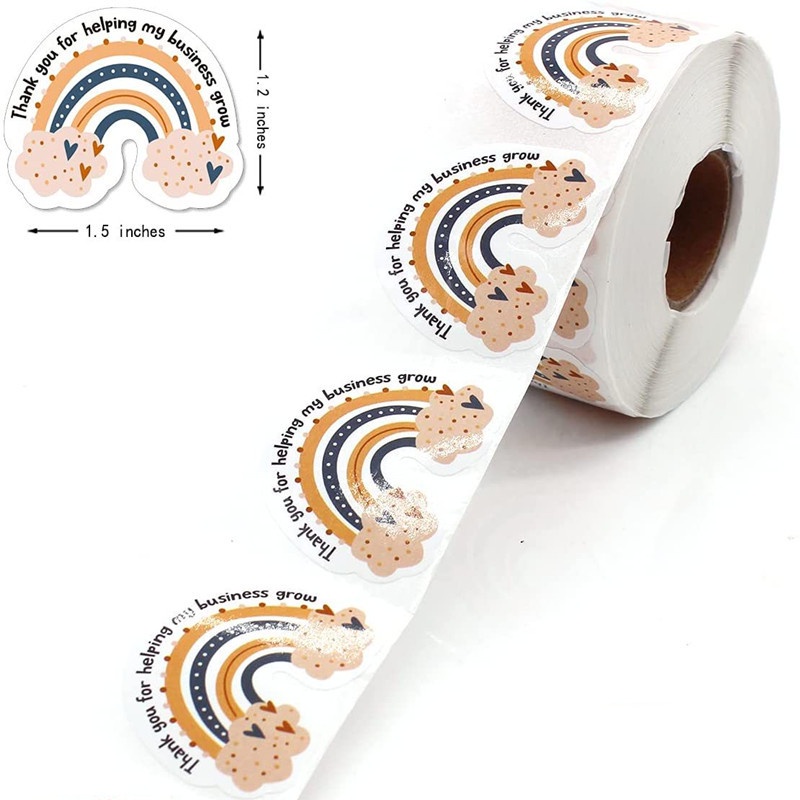 Miếng dán trang trí bánh hình tròn in chữ Thank You màu cầu vồng kích thước 1.5 inch