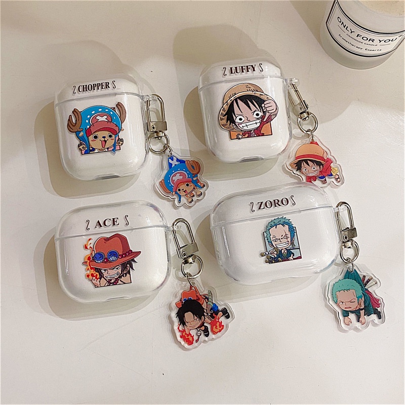 Vỏ Bảo Vệ Hộp Sạc Tai Nghe Bluetooth AirPods 2 / 3 / Pro TWS Trong Suốt Họa Tiết One Piece Luffy Ace Zoro Chopper Dễ Thương Ốp