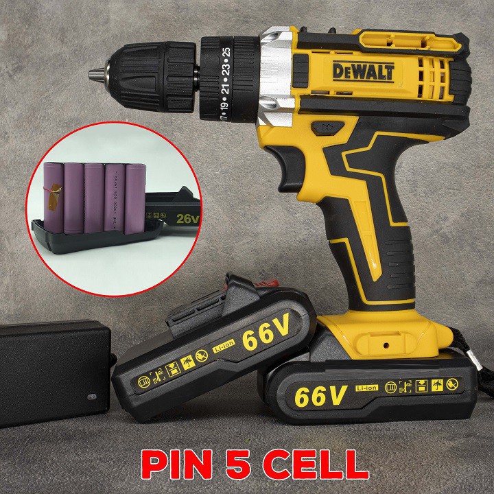 (LOẠI I) Máy Khoan Bê Tông, Bắt Vít DEWALT 66V - TẶNG Kèm 24 Chi Tiết - 3 Chức Năng 100% Lõi Đồng - 2 Pin Chuẩn 5 CELL