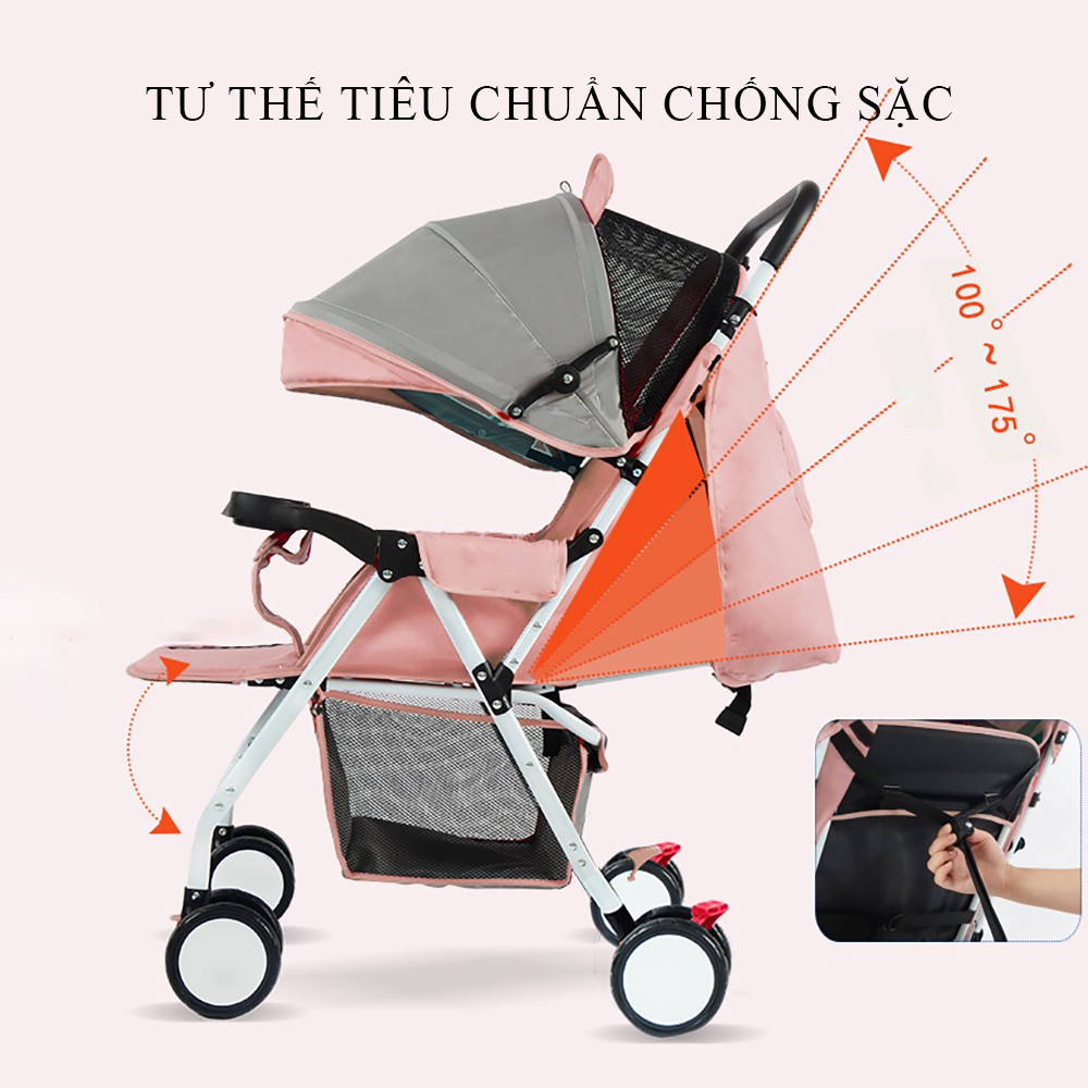 Xe đẩy cho bé, xe đẩy em bé 2 chiều 3 tư thế, gấp gọn bánh xe chống sốc, bảo hành 12 tháng, lỗi đổi mới trong 7 ngày đầu