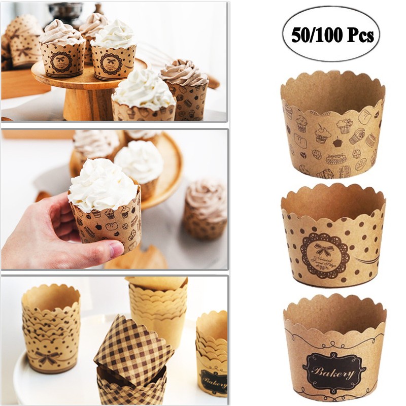 Set 50/100 Cốc Giấy Làm Bánh Cupcake/Cupcake Chống Dính Chống Dầu Cấp
