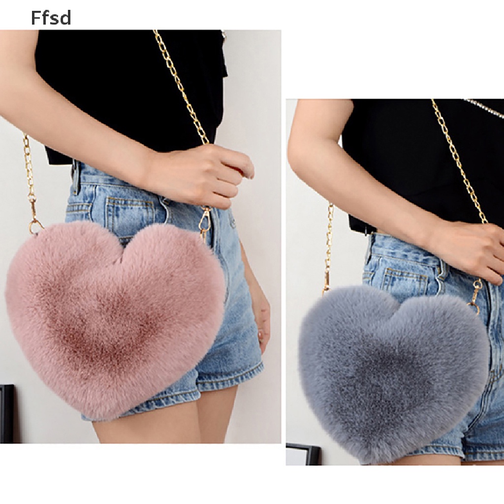 {Ffsd} Túi Đeo Chéo Vai Dạng Ví Hình Trái Tim Lông Giả Phối Dây Xích Cho Nữ * Hàng Bán Chạy *