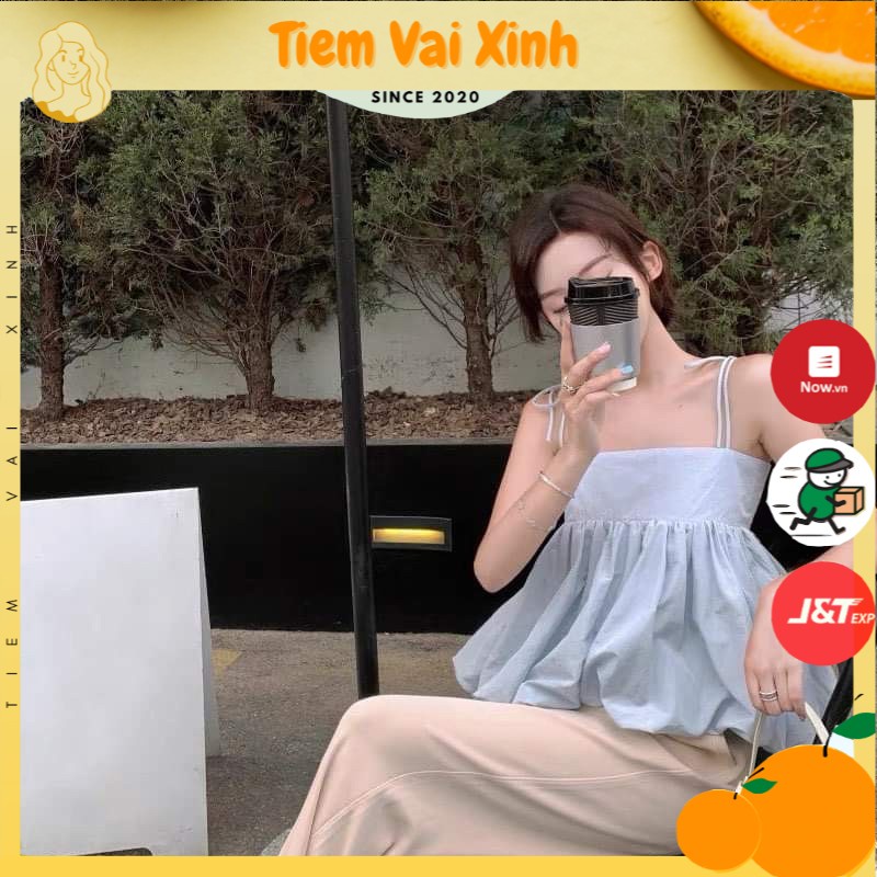 Áo Hai Dây Babydoll 🍊[Tiệm Vải Xinh]🍊 Áo Babydoll Hai Dây Dáng Croptop Nơ Buộc Vai Nữ Tính