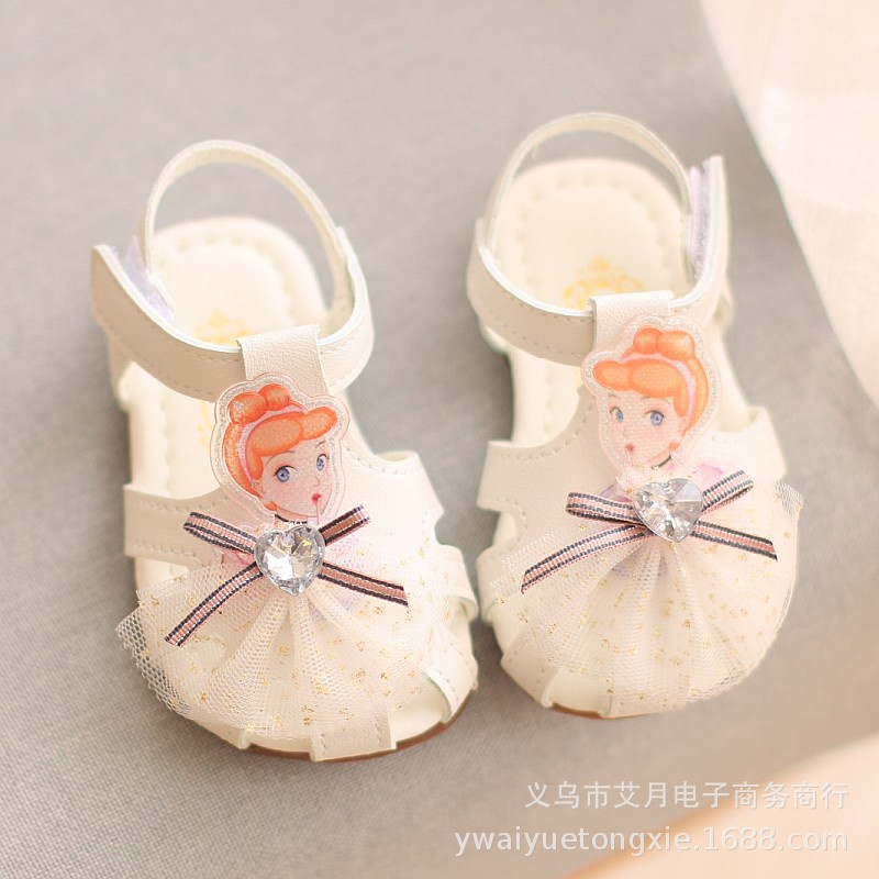 Giày tập đi cho bé gái thắt nơ đính ngọc Sandal công chúa chống vấp êm mềm cho bé gái [DTD15]