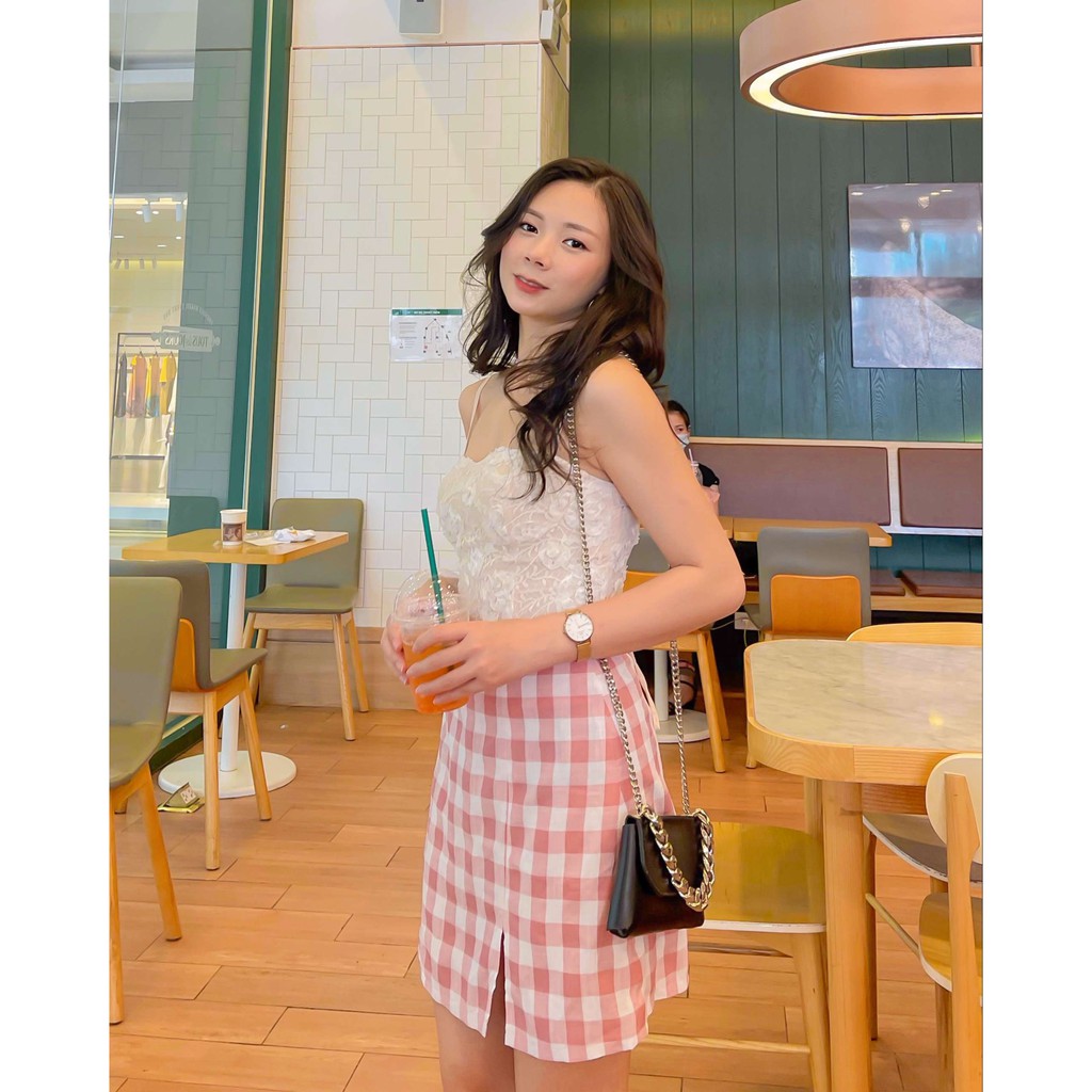 Chân váy ngắn kẻ caro dáng chữ A có lót trong lưng cạp cao xẻ đùi vải thô mát đủ size ulzzang thiết kế T-Ju (cv anh đào) | BigBuy360 - bigbuy360.vn
