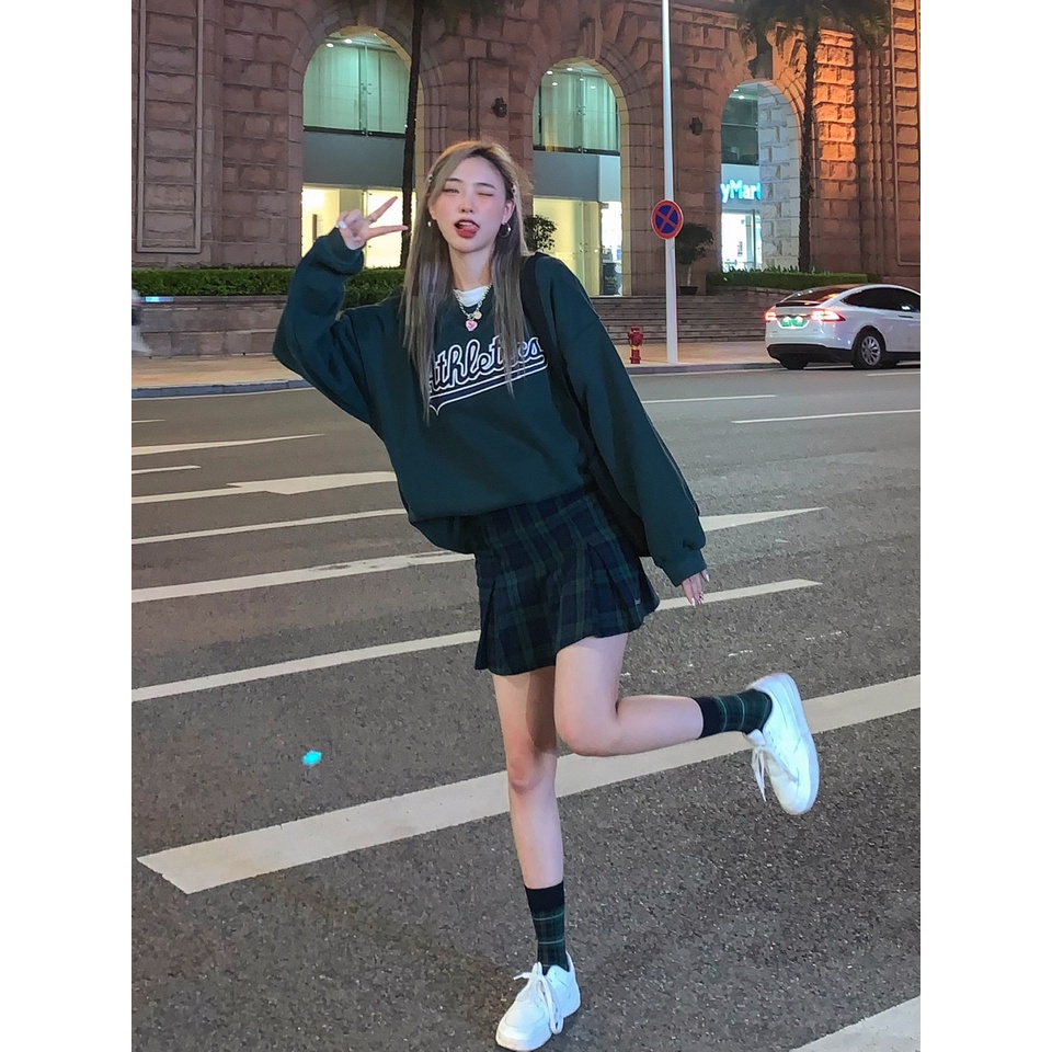 SUXI Áo nỉ nữ dài tay cổ tròn thời trang Hàn